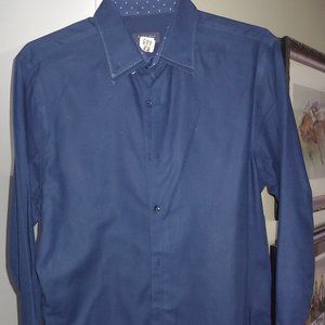 Zara Mens Size Double Collared Navy 100% Cotton (Linen feel) Slim … Size Large